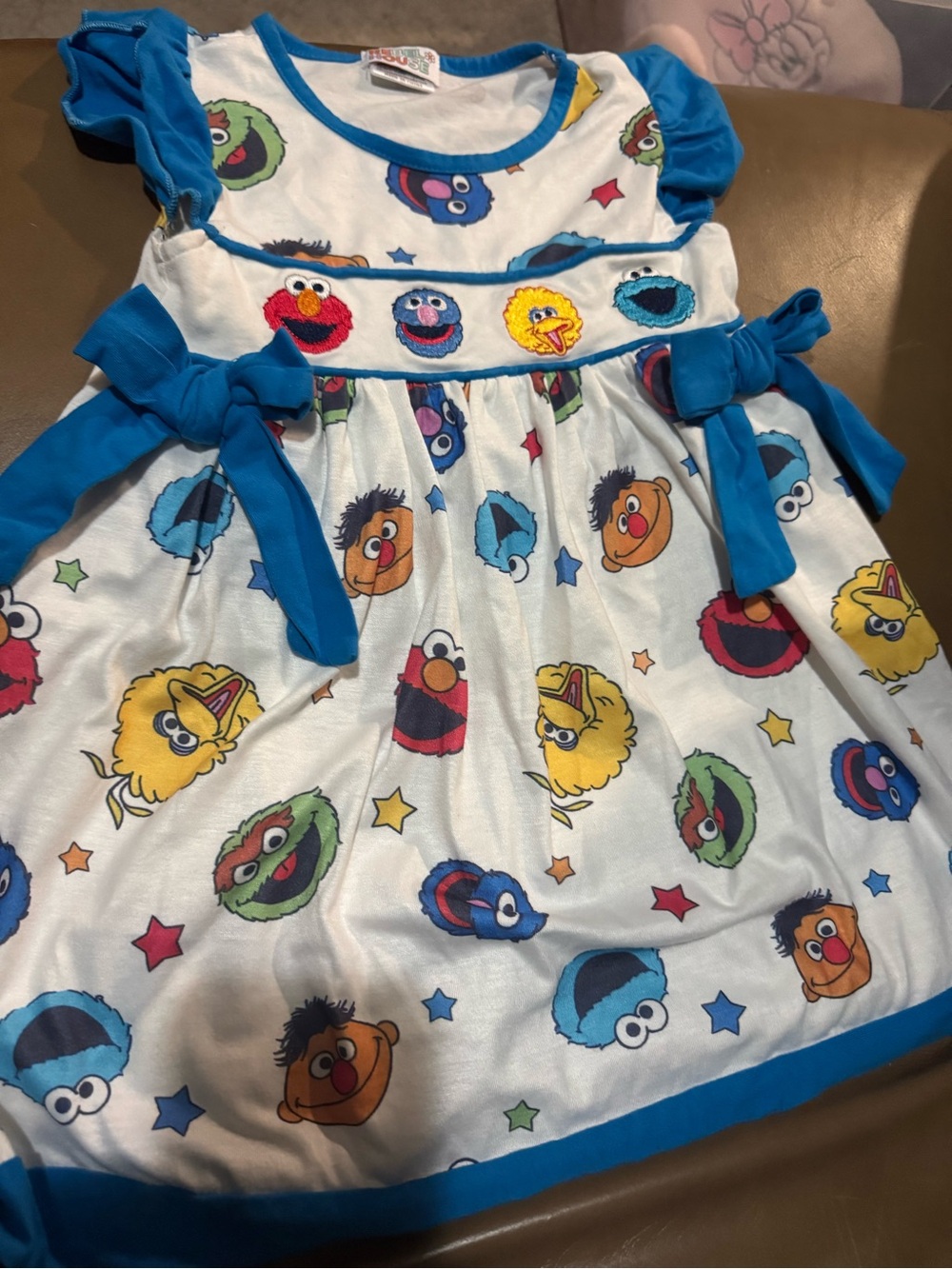 Sesame Street White Dress with Bright Blue Trim and Character Print